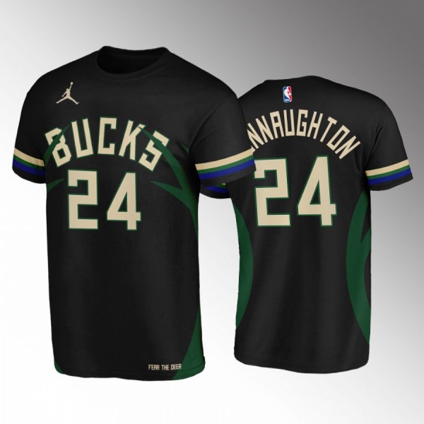 Milwaukee Bucks #24 Pat Connaughton Black Statement Edition T-Shirt 2022-23 Fear the Deer