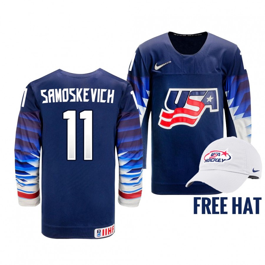 USA Hockey Mackie Samoskevich Blue 2022 IIHF World Junior Championship ...