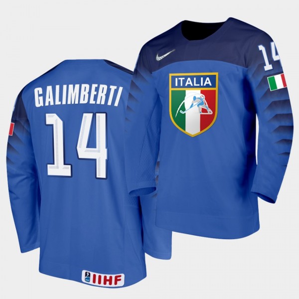 Italy Thomas Galimberti 2021 IIHF World Championship Away Jersey Blue